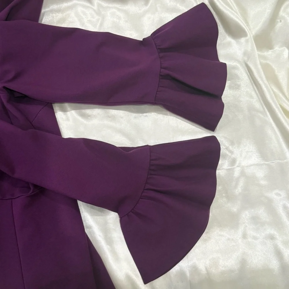 Kate Spade Ruffle Sleeve Ponte Dress Skater Purple Medium Preppy Cocktail Party